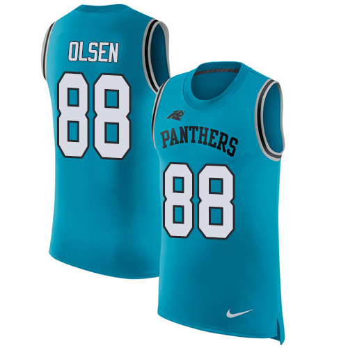 Nike Panthers #88 Greg Olsen Blue Alternate Men's Stitched NFL Limited Rush Tank Top Jersey - Click Image to Close